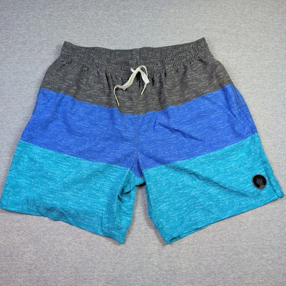 Chubbies Mens XL Colorblock Swim Trunks Grey Blue Turquoise 7 Inch Inseam Shorts
